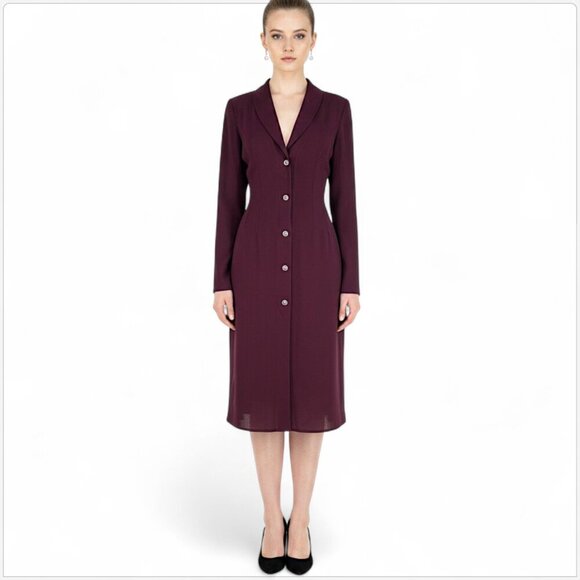 Mark Wong Nark Vintage Y2K Snap Front Fitted Coat Shirt Dress Oxblood Plum M - Picture 1 of 5